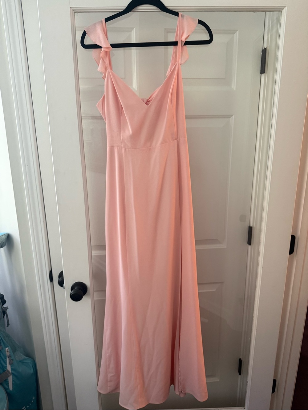 Elegant Pink Ruffle-Strap Maxi Dress